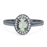 Oval Natural Stone Halo Wedding Ring