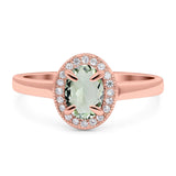 Oval Natural Stone Halo Wedding Ring