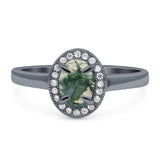 Oval Natural Stone Halo Wedding Ring