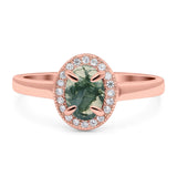 Oval Natural Stone Halo Wedding Ring