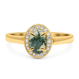 Oval Natural Stone Halo Wedding Ring