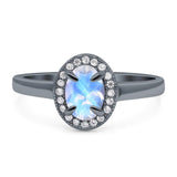 Oval Natural Stone Halo Wedding Ring