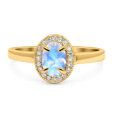 Oval Natural Stone Halo Wedding Ring