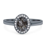 Oval Natural Stone Halo Wedding Ring