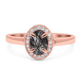 Oval Natural Stone Halo Wedding Ring