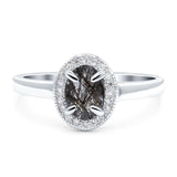 Oval Natural Stone Halo Wedding Ring