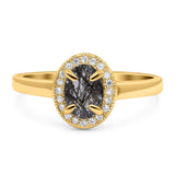 Oval Natural Stone Halo Wedding Ring
