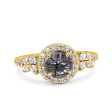 Vintage Style Round Natural Stone Floral Ring