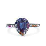 Teardrop Pear Natural Stone Halo Ring