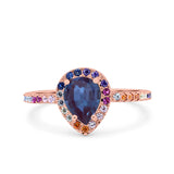 Teardrop Pear Natural Stone Halo Ring