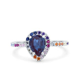 Teardrop Pear Lab Alexandrite Vintage Style Ring 925 Sterling Silver