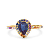 Teardrop Pear Natural Stone Halo Ring