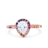 Teardrop Pear Natural Stone Halo Ring