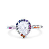 Teardrop Pear Natural Stone Halo Ring