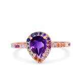 Teardrop Pear Natural Stone Halo Ring