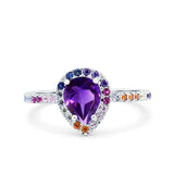 Teardrop Pear Natural Stone Halo Ring