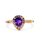 Teardrop Pear Natural Stone Halo Ring