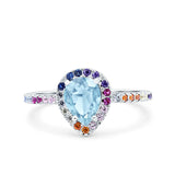 Teardrop Pear Natural Stone Halo Ring