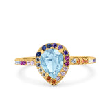 Teardrop Pear Natural Stone Halo Ring