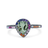 Teardrop Pear Natural Stone Halo Ring