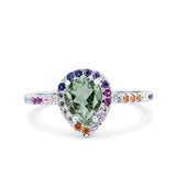 Teardrop Pear Natural Green Amethyst Prasiolite Vintage Style Ring 925 Sterling Silver