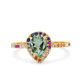 Teardrop Pear Natural Stone Halo Ring