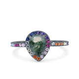 Teardrop Pear Natural Stone Halo Ring