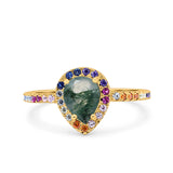 Teardrop Pear Natural Stone Halo Ring