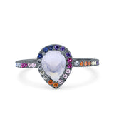 Teardrop Pear Natural Stone Halo Ring