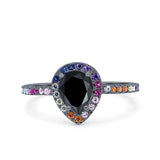 Teardrop Pear Natural Stone Halo Ring