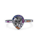 Teardrop Pear Natural Stone Halo Ring