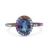Oval Natural Stone Halo Wedding Ring