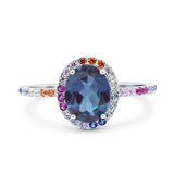 Oval Natural Stone Halo Wedding Ring