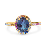 Oval Natural Stone Halo Wedding Ring