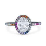 Oval Natural Stone Halo Wedding Ring