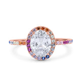 Oval Natural Stone Halo Wedding Ring