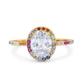 Oval Natural Stone Halo Wedding Ring