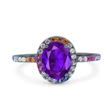 Oval Natural Stone Halo Wedding Ring