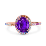 Oval Natural Stone Halo Wedding Ring
