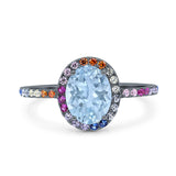 Oval Natural Stone Halo Wedding Ring