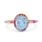 Oval Natural Stone Halo Wedding Ring