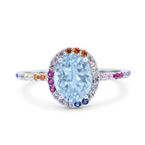 Oval Natural Aquamarine Vintage Style Halo Ring 925 Sterling Silver