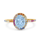 Oval Natural Stone Halo Wedding Ring