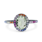 Oval Natural Stone Halo Wedding Ring