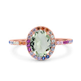 Oval Natural Stone Halo Wedding Ring