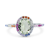 Oval Natural Stone Halo Wedding Ring