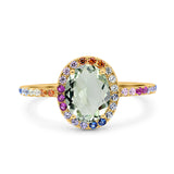 Oval Natural Stone Halo Wedding Ring