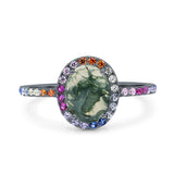 Oval Natural Stone Halo Wedding Ring