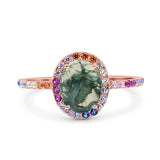Oval Natural Stone Halo Wedding Ring