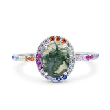 Oval Natural Stone Halo Wedding Ring